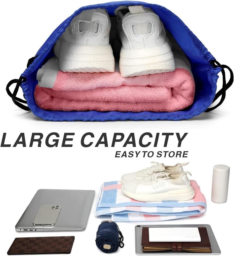 Promotional Polyester Reusable And Durable Drawstring Backpack Bag Portable Carrying Storage Bag Drawstring Pocket