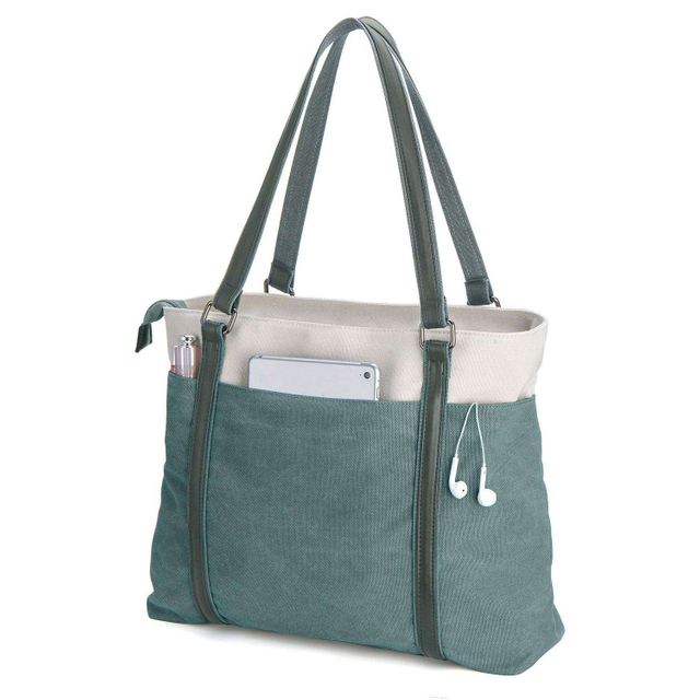 Work Lightweight Splice Canvas 15.6 Inch Handbag Purse Women Laptop Tote Bag