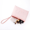 Small Custom Zipper Make Up Pouch Beauty Cosmetic Bag Pu Leather Women Purse Bag with Wrist Band