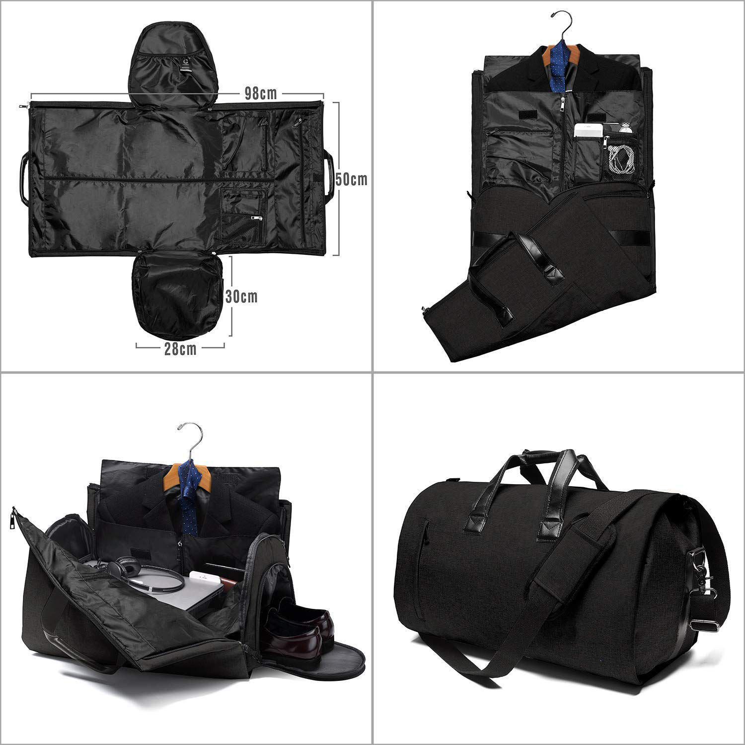 Travel Suit Duffle Garment Bag for Men, Weekender Bags with Shoes Compartment Black