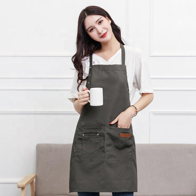 Red Aprons Cotton Kitchen Cooking Women Cafe Aprons With Pockets Sublimation Printed Logo Custom Made Apron