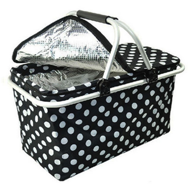 Food Grade Aluminum Framed PEVA Lining Foldable Collapsible Picnic Cooler Basket Tote Bag