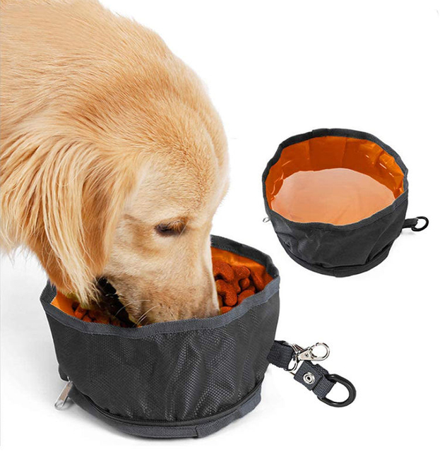 Travel Folding Recycled RPET Fabric Canvas Pet Dog Bowl Waterproof Collapsible Dog Water Bowls Portable Pet Feeding