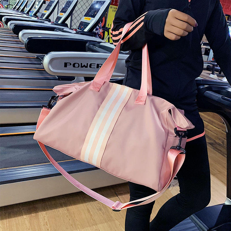 Woman gym carry all pink duffel bag with compartment for wet towel sports bag waterproof sports gym travel duffle bag