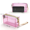 Custom Logo Printing Clear PVC Makeup Bag Cosmetic Glitter Pink Makeup Brushes Holder Pouch
