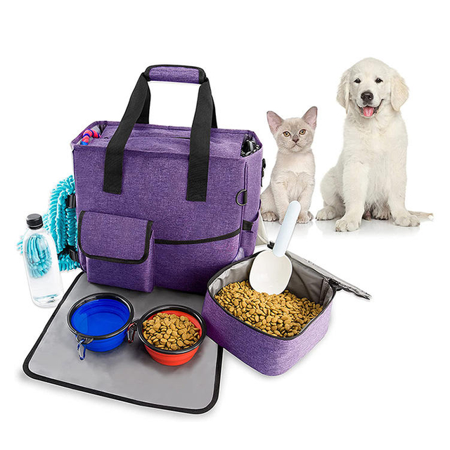 Airline Approved Large Capacity Multi-function Pet Dog Travel Tote Bag Kit With Food Storage Container Bag