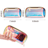Triangle Shell Shape Small Girl Neon TPU Water Resistant Logo Zip Makeup Cosmetic Pouch Holographic PU Makeup Brush Bag