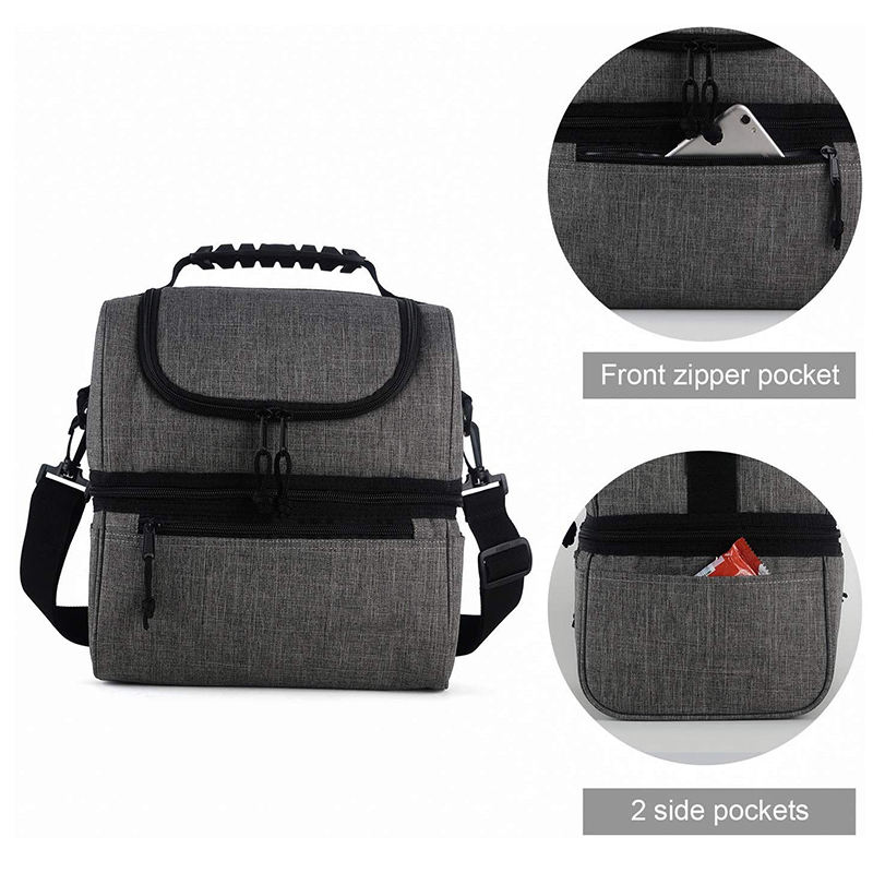 wholesale waterproof insulated double deck lunch bag with shoulder strap leakproof large cooler tote bag