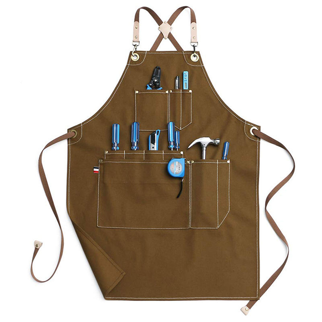 heavy duty canvas hairdresser waitress aprons with pockets adjustable durable cotton canvas cross back work apron