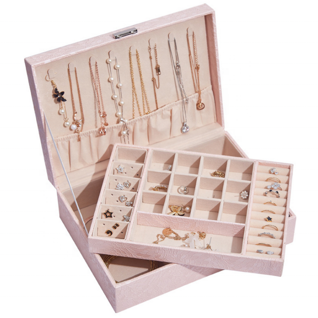 Large Capacity Earrings And Necklace Organizer Jewelry Box Lock Women Travel Jewelry Carrying Case