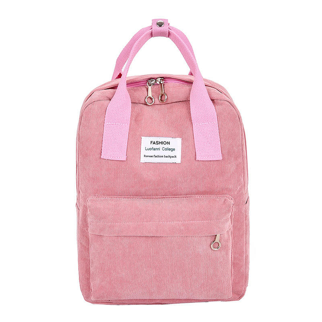 Fashion casual school computer daypack bag custom label teenager girls corduroy backpack pink tote backpack