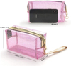 Waterproof Cosmetic Bags PVC Transparent Zippered Toiletry Bag with Handle Strap Portable Clear Makeup Bag Pouch for Women