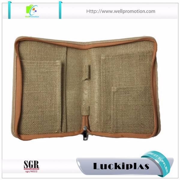 Wholesale custom jute linen padfolios/portfolio with ring binder