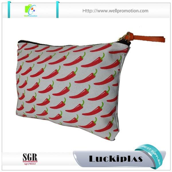 Custom sublimation print canvas makeup cosmetic pouch with metal zipper