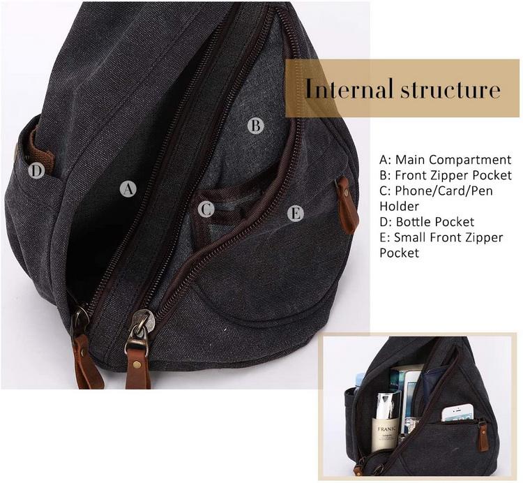 Black multifunctional men cotton sling bag messenger canvas trendy shoulder bags chest custom logo