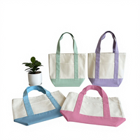 Wholesale Custom Embroidery Logo Reusable Plain Blank Small Mini Mint Blue Pink Candy Color Gift Cotton Canvas Shopping Tote Bag
