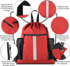 Red Drawstring Backpack Gymsack Bag with Shoe Compartment and Two Side Mesh Pockets Lightweight Durable Sports