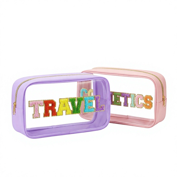Custom Promotional Transparent PVC Fashionable Travel Cosmetic Makeup Bag Pouch Waterproof for Toiletry Storage Zip Closure