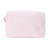 Custom Logo Wholesale Striped Printed Seersucker Fabric Travel Large Capacity Make up Beauty Cosmetic Bag