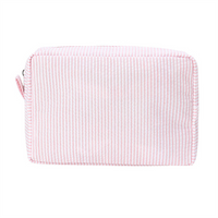 Custom Logo Wholesale Striped Printed Seersucker Fabric Travel Large Capacity Make up Beauty Cosmetic Bag