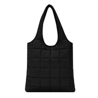 Simple Style Winter Solid Color Quilted Puffer Tote Bag with Zipper Closure Portable Laptop Bag for Shopping