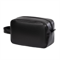 Promotional Customizable Black Leather Cosmetic Bag for Bathroom Men Shaving Kit Bag Travel Toiletry Bag