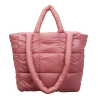 Puffer Tote Bag Large Capacity Quilted Nylon Handbag Casual Grid Pattern Women Shoulder Tote for Daily Use
