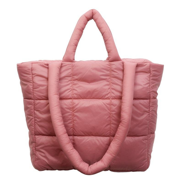 Puffer Tote Bag Large Capacity Quilted Nylon Handbag Casual Grid Pattern Women Shoulder Tote for Daily Use