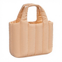 Solid Women Quilted Puffer Bag Soft Durable Padded Puffy Casual Bag with Button Closure for Daily Use