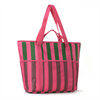 Striped Mesh Shopping Tote Bag Portable Open Shoulder Bag Multi Purpose Beach Handbag