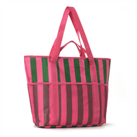 Striped Mesh Shopping Tote Bag Portable Open Shoulder Bag Multi Purpose Beach Handbag