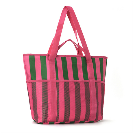 Striped Mesh Shopping Tote Bag Portable Open Shoulder Bag Multi Purpose Beach Handbag