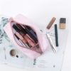 Custom Logo Wholesale Striped Printed Seersucker Fabric Travel Large Capacity Make up Beauty Cosmetic Bag