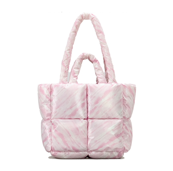 Custom Color Printed Nylon Winter Puffer Tote Bag with Zipper Closure Waterproof & Portable Handheld Design for Travel