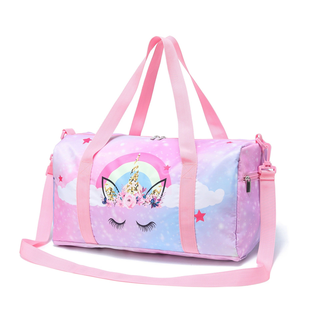 Custom Print Kids Travel Duffle Bag Cartoon Mermaid Pattern Handheld Shoulder Overnight Sports Gym Bag