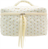 Quilted Floral Makeup Bag Large Capacity Cosmetic Organizer Travel Toiletry Case with Zipper Soft Handle