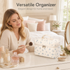 Quilted Floral Makeup Bag Large Capacity Cosmetic Organizer Travel Toiletry Case with Zipper Soft Handle