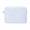Custom Logo Wholesale Striped Printed Seersucker Fabric Travel Large Capacity Make up Beauty Cosmetic Bag