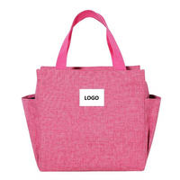 Foldable Solid Color Cationic Cooler Bag Square Handheld Insulated Lunch Bag for Office Commuting Food Storage