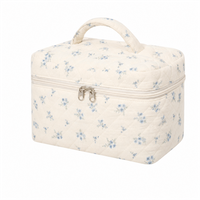 Quilted Floral Makeup Bag Large Capacity Cosmetic Organizer Travel Toiletry Case with Zipper Soft Handle