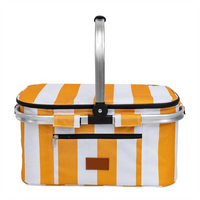 Customized Stripe Thermal Insulated Beach Picnic Cooler Bag Embossed logo Food Portable Basket Lunch Cooler Bag