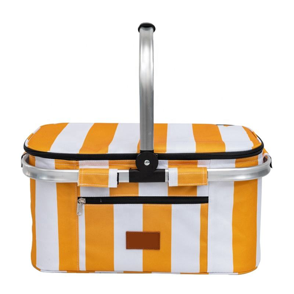 Customized Stripe Thermal Insulated Beach Picnic Cooler Bag Embossed logo Food Portable Basket Lunch Cooler Bag