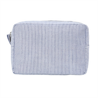 Custom Logo Wholesale Striped Printed Seersucker Fabric Travel Large Capacity Make up Beauty Cosmetic Bag