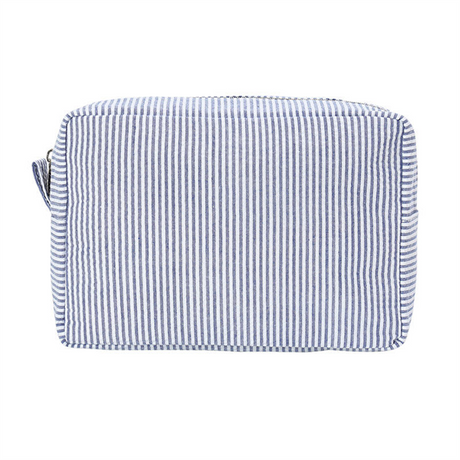 Custom Logo Wholesale Striped Printed Seersucker Fabric Travel Large Capacity Make up Beauty Cosmetic Bag