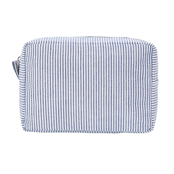 Custom Logo Wholesale Striped Printed Seersucker Fabric Travel Large Capacity Make up Beauty Cosmetic Bag