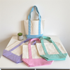 Wholesale Custom Embroidery Logo Reusable Plain Blank Small Mini Mint Blue Pink Candy Color Gift Cotton Canvas Shopping Tote Bag