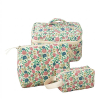 Cute Vintage Floral Quilted Zipper Large Capacity Cosmetic Bag Trendy Puffy Makeup Case for Organizer Handbag Daily Travel