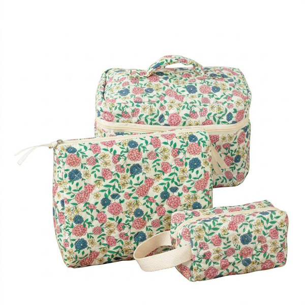 Cute Vintage Floral Quilted Zipper Large Capacity Cosmetic Bag Trendy Puffy Makeup Case for Organizer Handbag Daily Travel