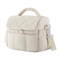 Puffy Quilted Thermal Lunch Bag, Waterproof Hand Carry Bento Cooler Bag with Detachable Shoulder Strap
