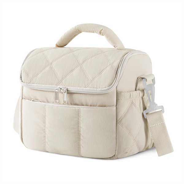 Puffy Quilted Thermal Lunch Bag, Waterproof Hand Carry Bento Cooler Bag with Detachable Shoulder Strap